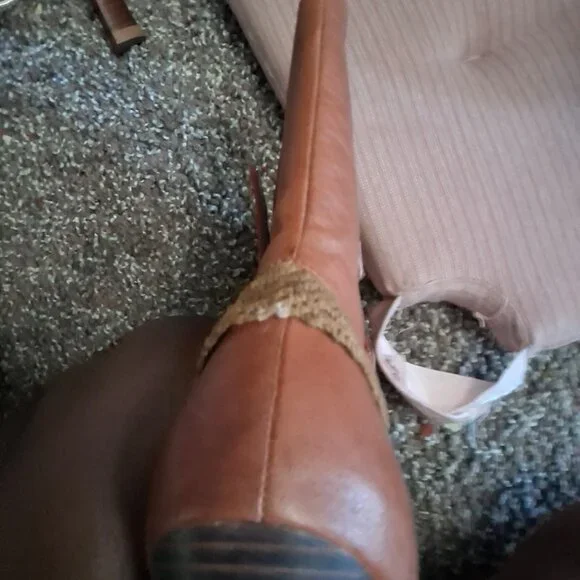 Brown Leather Heeled Ankle Boots with Crochet Detail